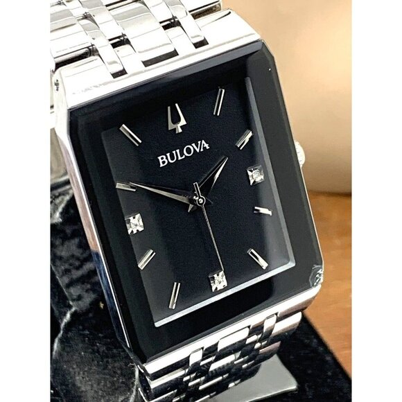Bulova Men's Watch 96D145 Diamond Black Dial Silver Stainless